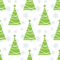 Vector seamless winter pattern with green christmas trees on white background. Royalty Free Stock Photo